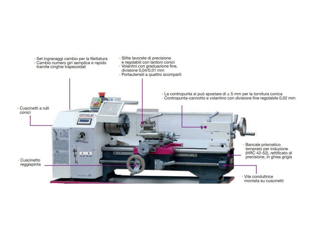 OPTIMUM 050OP0320 Drehmaschinen für den Heimwerker 230V, Stangendurchlass 20mm, Leistung Antriebsmotor 750W, Spitzenhöhe 115mm, Spitzenweite 450mm - Model TU 2304