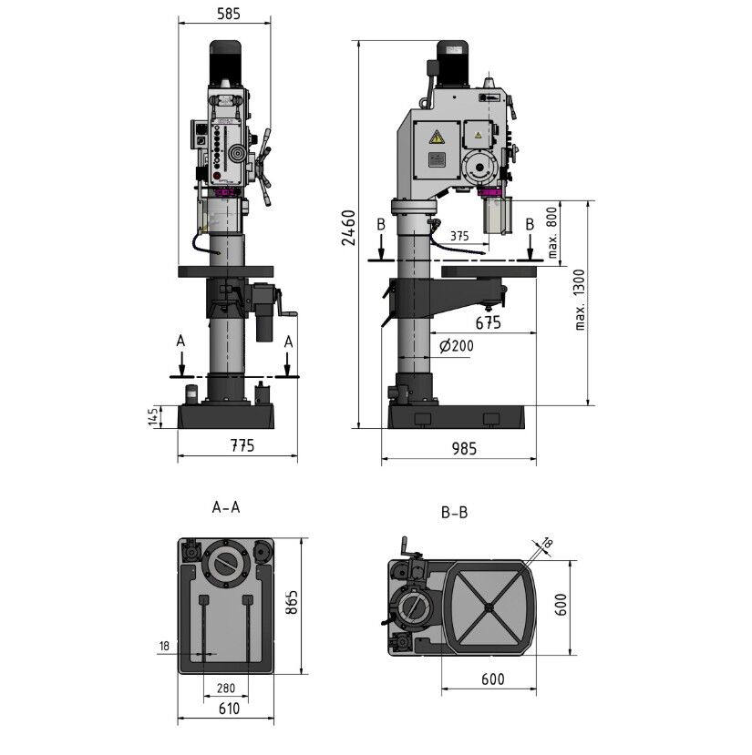 OPTIMUM 054OP4503 Trapano ad ingranaggi pesante con inversione di rotazione, foratura max. Ø50mm, 3 kW, potenza 400V