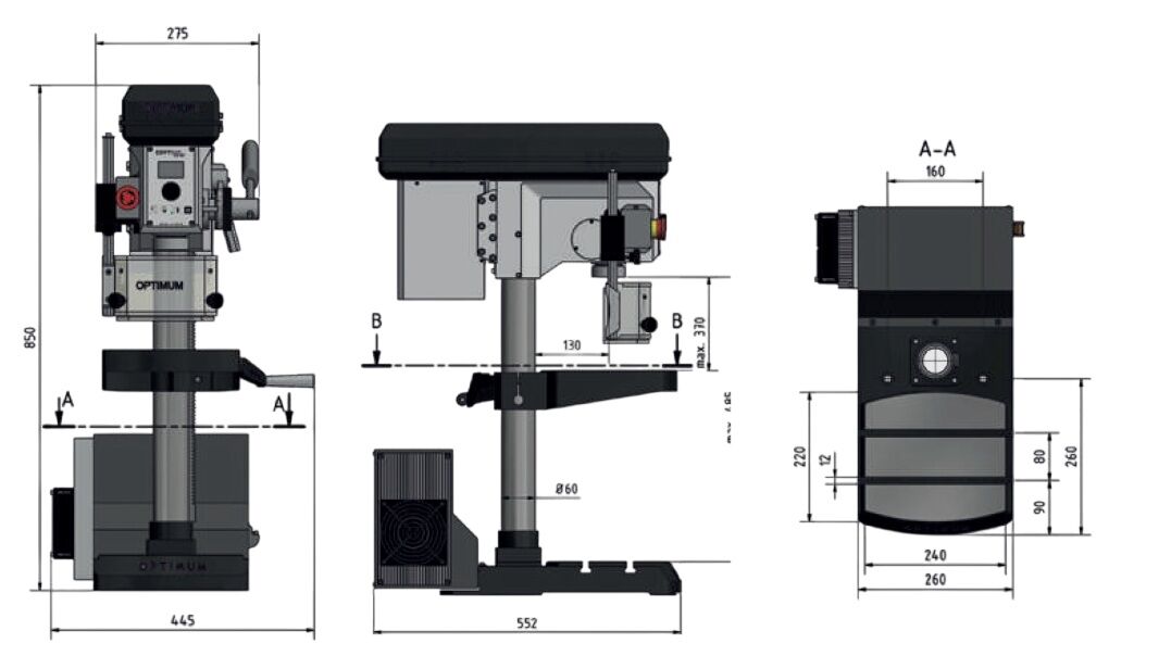 OPTIMUM 058OP0220 Trapano da banco con motore brushless, foratura max. Ø18 mm, 230 V, modello DH 18V, 1,5 kW