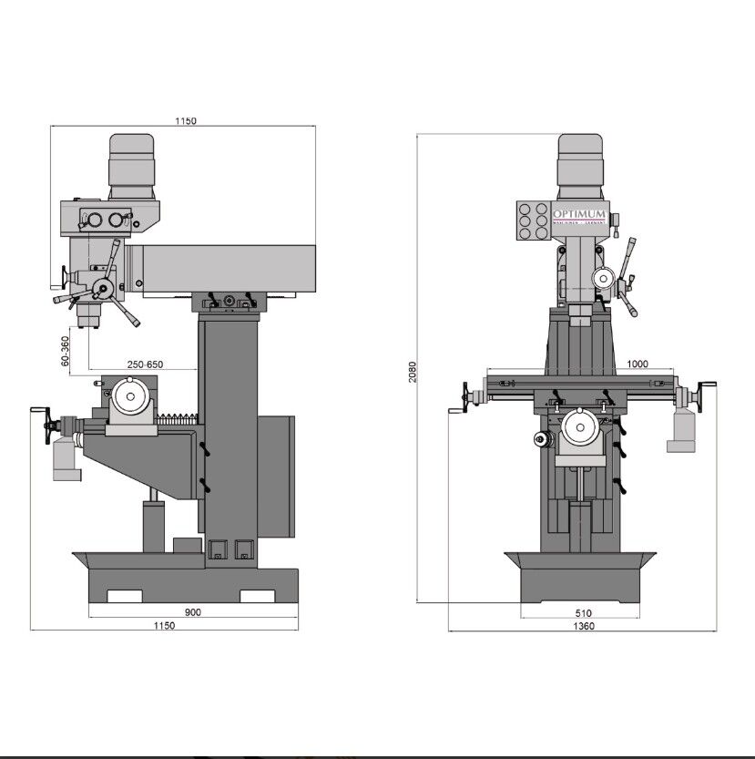 OPTIMUM 058OP6010 Trapano-fresatrice universale, foratura max. Ø30mm, 1.5 kW, potenza 400V