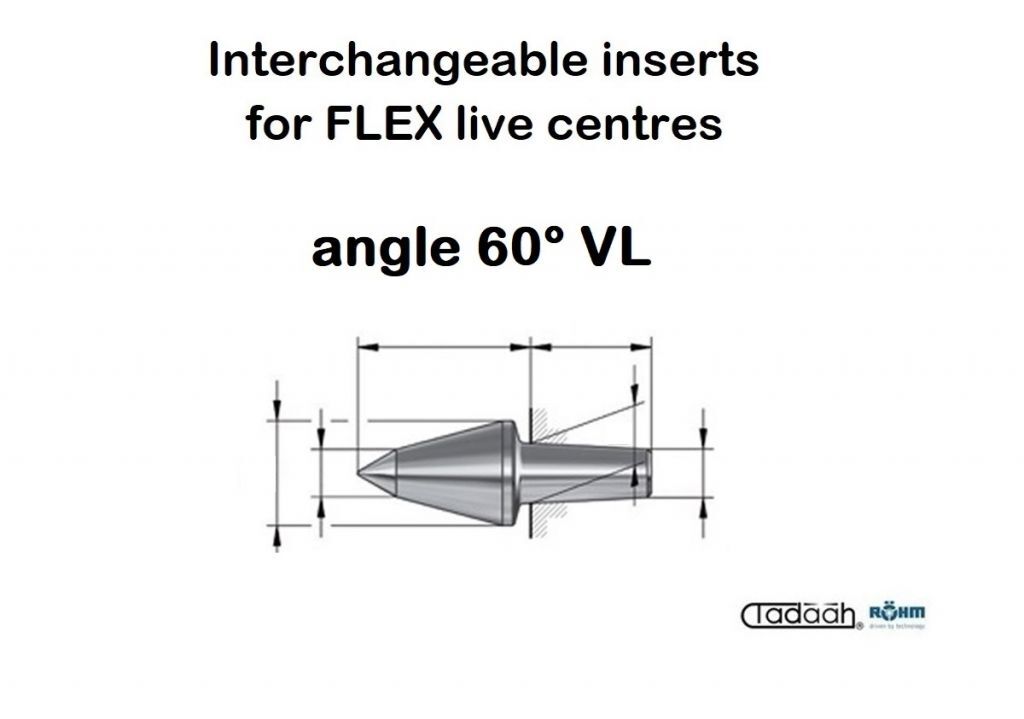  Auswechselbare Einsätze Röhm mit verlängerter Laufspitze für Mitlaufende Zentrierspitzen FLEX - Spitzenwinkel 60° VL