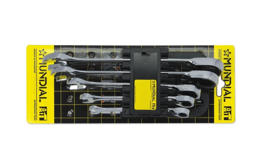 MUNDIAL 1058.905 Serie di 5 chiavi combinate professionali a cricchetto reversibile - 72 denti - Ripresa 5° - Testa inclinata 15°