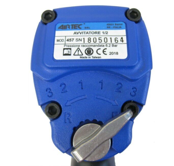 12102084 AIRTEC Äußerst ergonomischer und kompakter Schlagschrauber,1/2" vom Modell 457,  sehr leistungsstark. Abluft im Haltegriff und Luftregulator mit 3 Stellungen für die Richtung der Rotation. maximales Drehmoment 600Nm