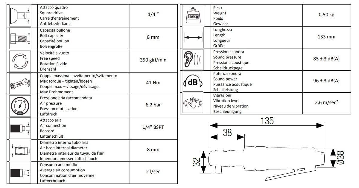 12301007 AIRTEC 1/4" mini umschaltbarer pneumatischer Ratschenschranuber, Modell 402 mit Composit-Gehäuse und Abluft nach hinten, maximales Drehmoment 41Nm