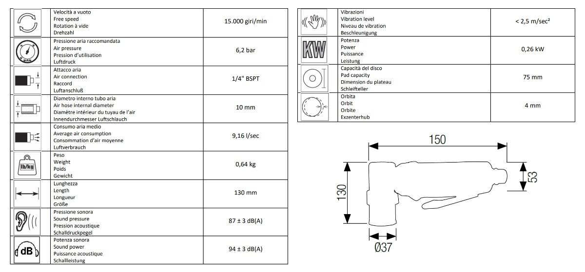 13112700 AIRTEC Mini pneumatische Exzenterschleifer-Set Modell 237, 2 velcro-Klettschleifteller, 30 Stücke 2" Schleifpapier