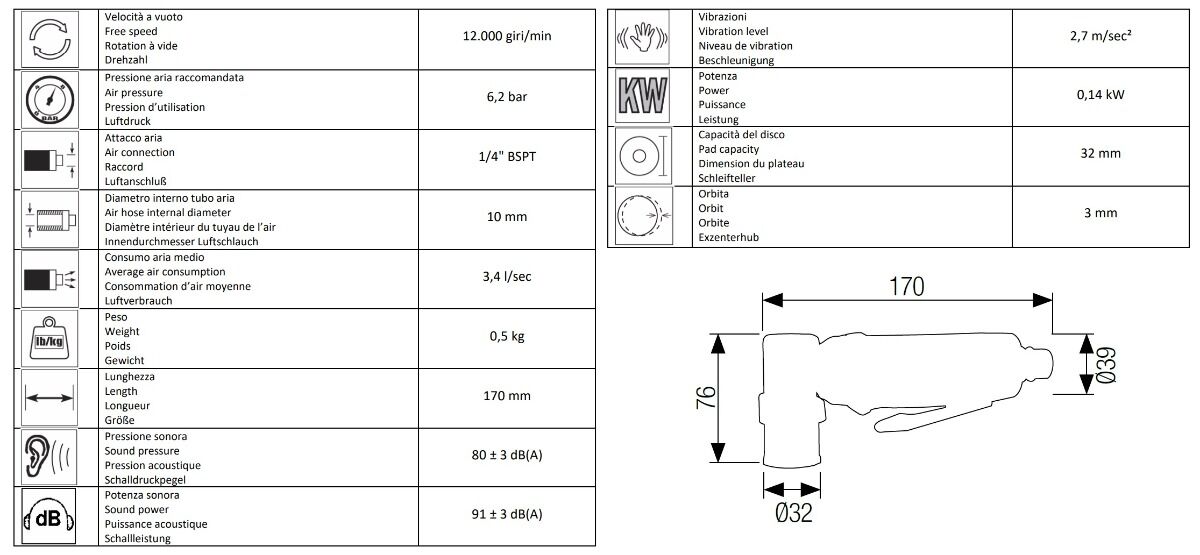 13115180 AIRTEC pneumatische Exzenterschleifer Modell 531, für 32mm Schleifscheiben