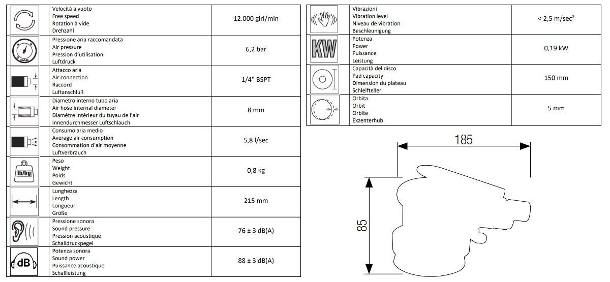 13115400 AIRTEC pneumatische Exzenterschleifer Modell 534, mit Eigenabsaugung durch die Abluft, Klettteller 150mm