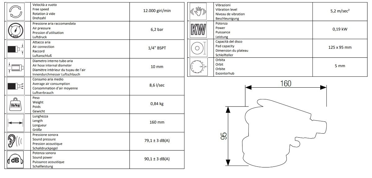 13115700 AIRTEC Pneumatisch Exzenterschleifer Modell 537, mit Schleifplatte 125x95mm