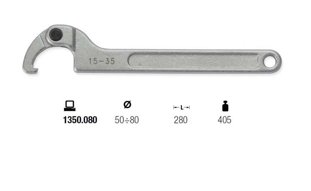 1350.080 FLEX HOOK WRENCH MUNDIAL Ø50÷80 L=280 SQUARE NOSE