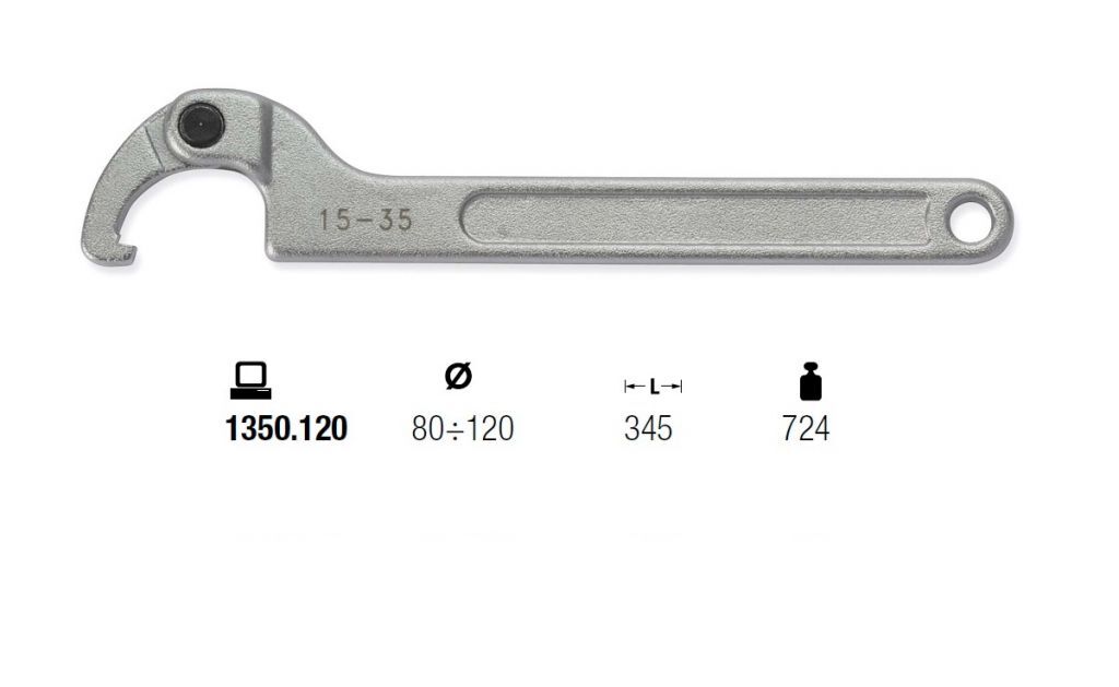 1350.120 CHIAVE A SETTORE SNODATA MUNDIAL Ø80÷120 L=345 NASELLO QUADRO 