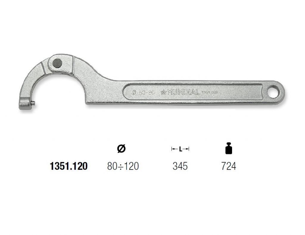1351.120 HOOK WRENCH MUNDIAL Ø80÷120 L=345 ROUND NOSE