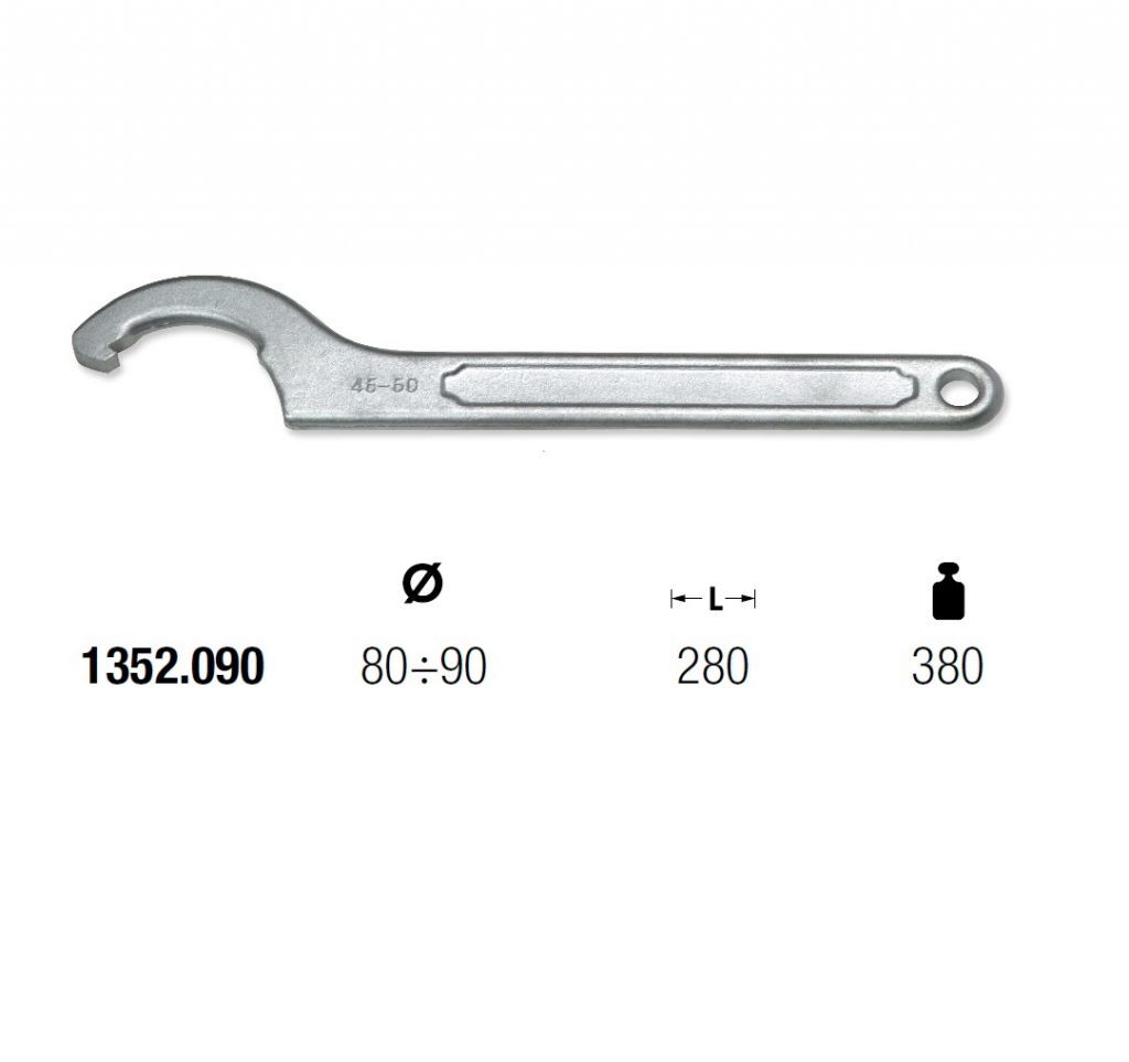 1352.100 FIX HOOK WRENCH MUNDIAL Ø98÷100 L=280 SQUARE NOSE
