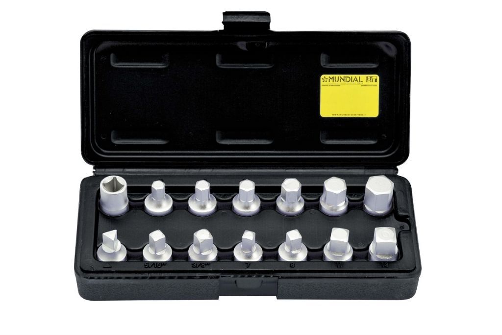 1365.010 CASSETTA 14 CHIAVI PER TAPPI OLIO - 3/8” Esagono, Quadro, Quadro femmina, Triangolo
