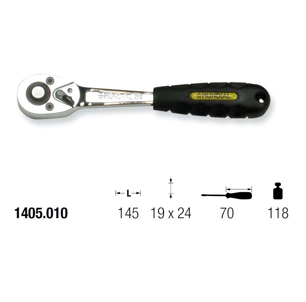 1405.010 RATCHET 1/2" REVERSIBLE QUICK RELEASE 19x24 - L=145 - Handle 70
