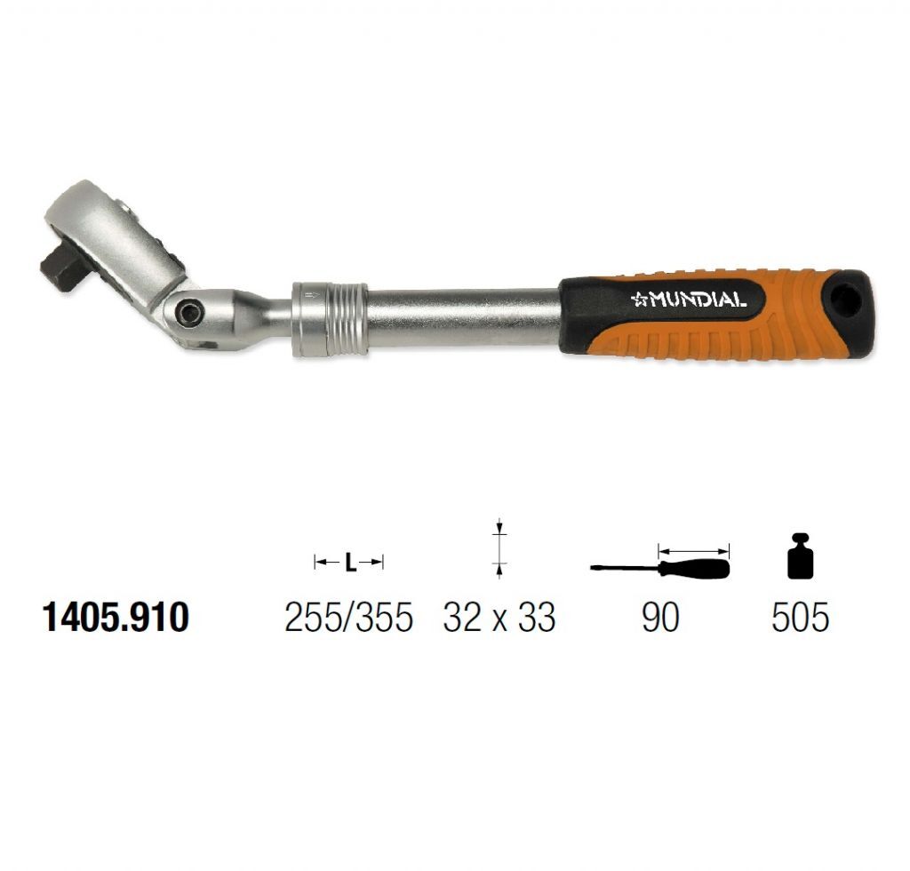 1405.910 CRICCHETTO REVERSIBILE 1/4” TELESCOPICO - SNODATO 32 x 33 - L=255/355 - impugnatura 90