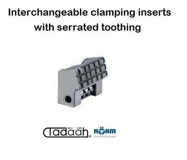 Interchangeable clamping inserts with serrated toothing for Röhm DURO-A RC power chuck