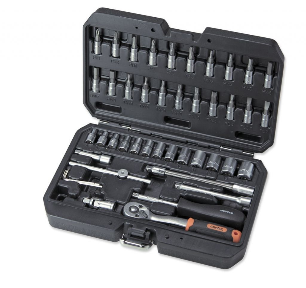 MUNDIAL 1442.010 Valigetta in plastica con kit 46 utensili professionali Bussole - Accessori - Inserti 1/4” da 4 a 14 mm