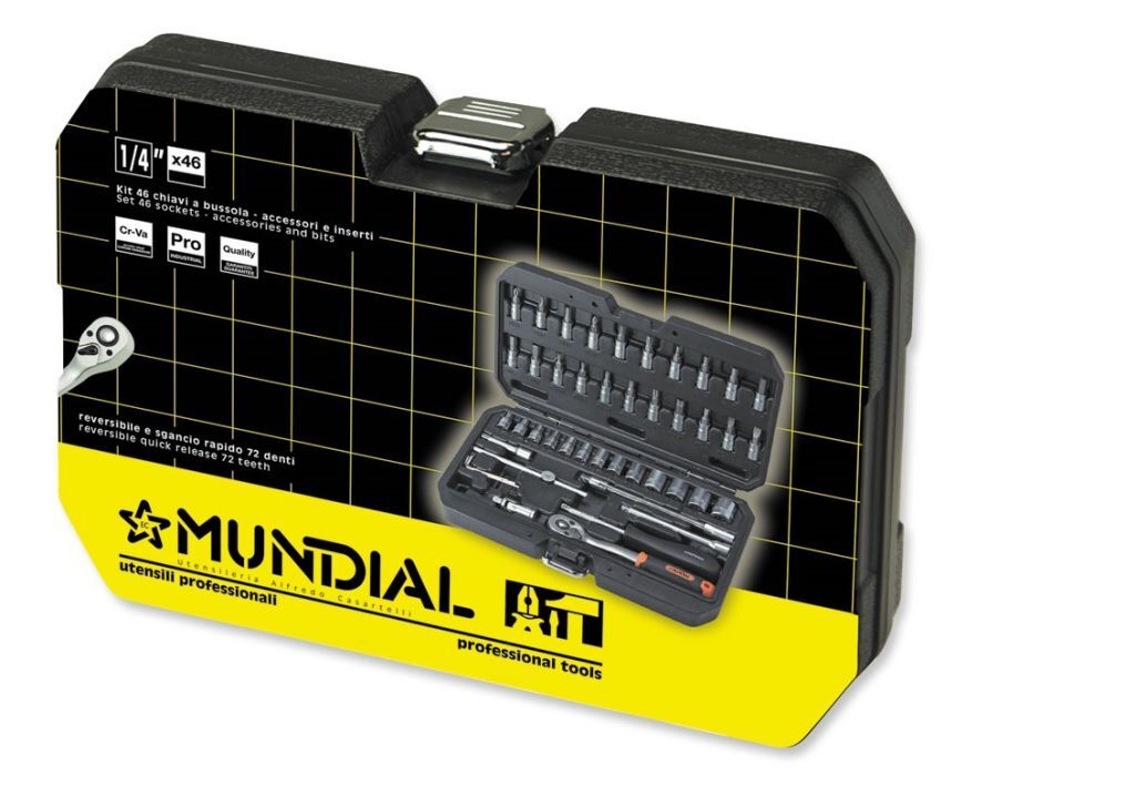 MUNDIAL 1442.010 Valigetta in plastica con kit 46 utensili professionali Bussole - Accessori - Inserti 1/4” da 4 a 14 mm