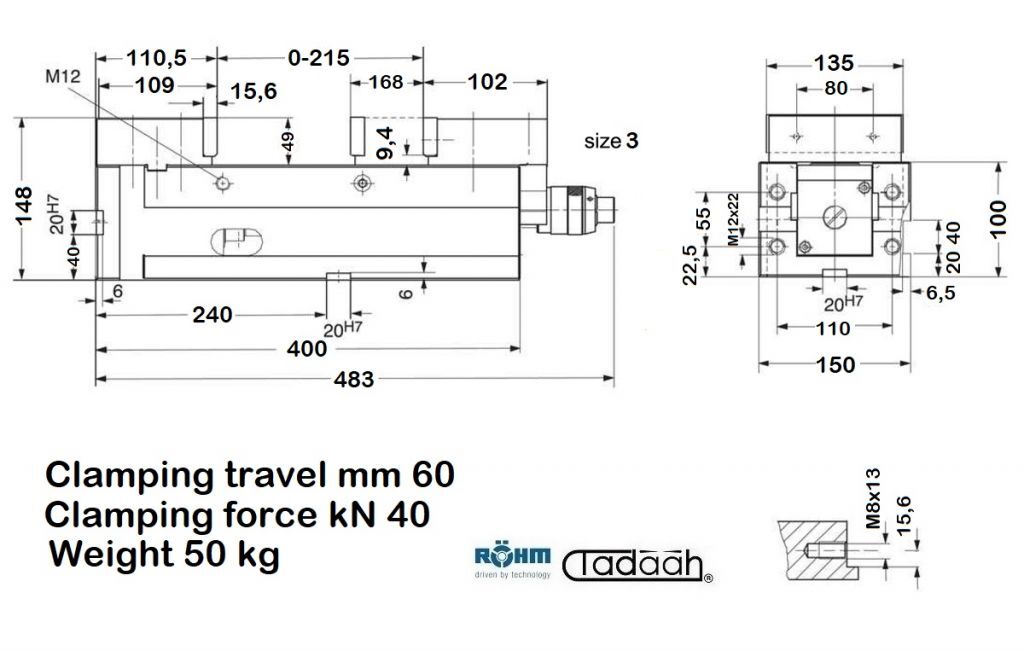 148545 Röhm RKK-Schraubstock mit Standard-SA und SGN - Backe mit Leistungsgeber, hohe Präzision, Backenbreite 135mm