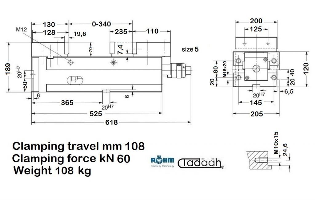 149371 Morsa Rohm RKK taglia 3 con ganasce standard SA e SGN - con moltiplicatore di forza, alta precisione - Larghezza ganascia 200mm