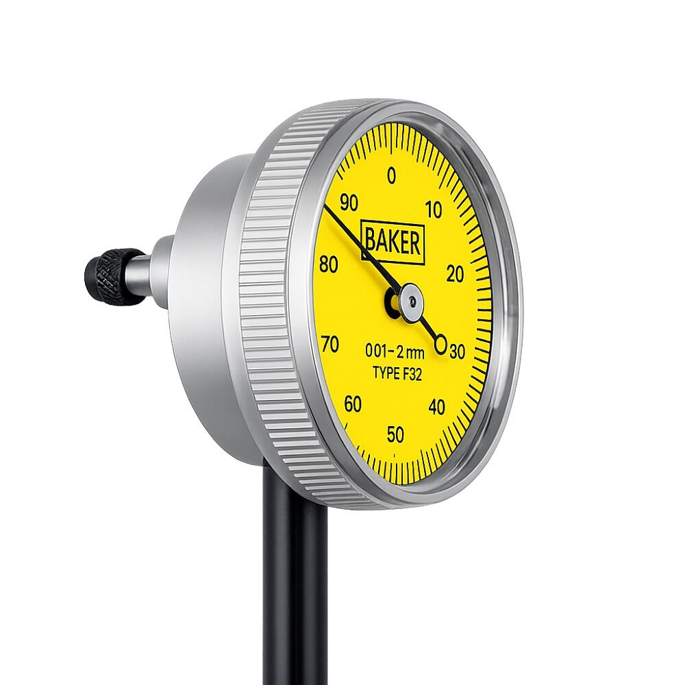 RUPAC 1500094 Comparatore analogico BAKER F02 con quadrante orizzontale e impugnatura, corsa 2 mm, risoluzione 0,01 mm, scala 0-100, DIN 878