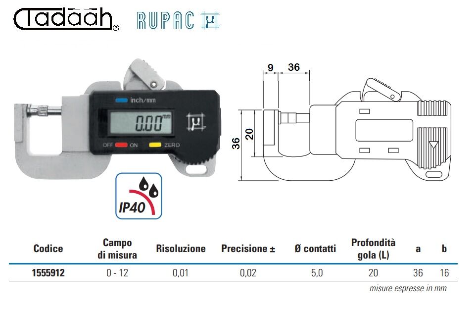 1555912 Digitales Taschenmessgerät Serie Digitronic, Messbereich 0-12, Einstechtiefe 20mm, Kontakte Ø5mm, IP40