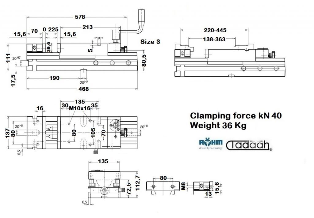 154764 Vice Röhm RBAW with normal SGN jaws - with angle drive, with power transmitter - Jaw width 135mm
