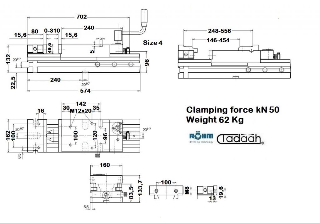 154765 Vice Röhm RBAW with normal SGN jaws - with angle drive, with power transmitter - Jaw width 160mm