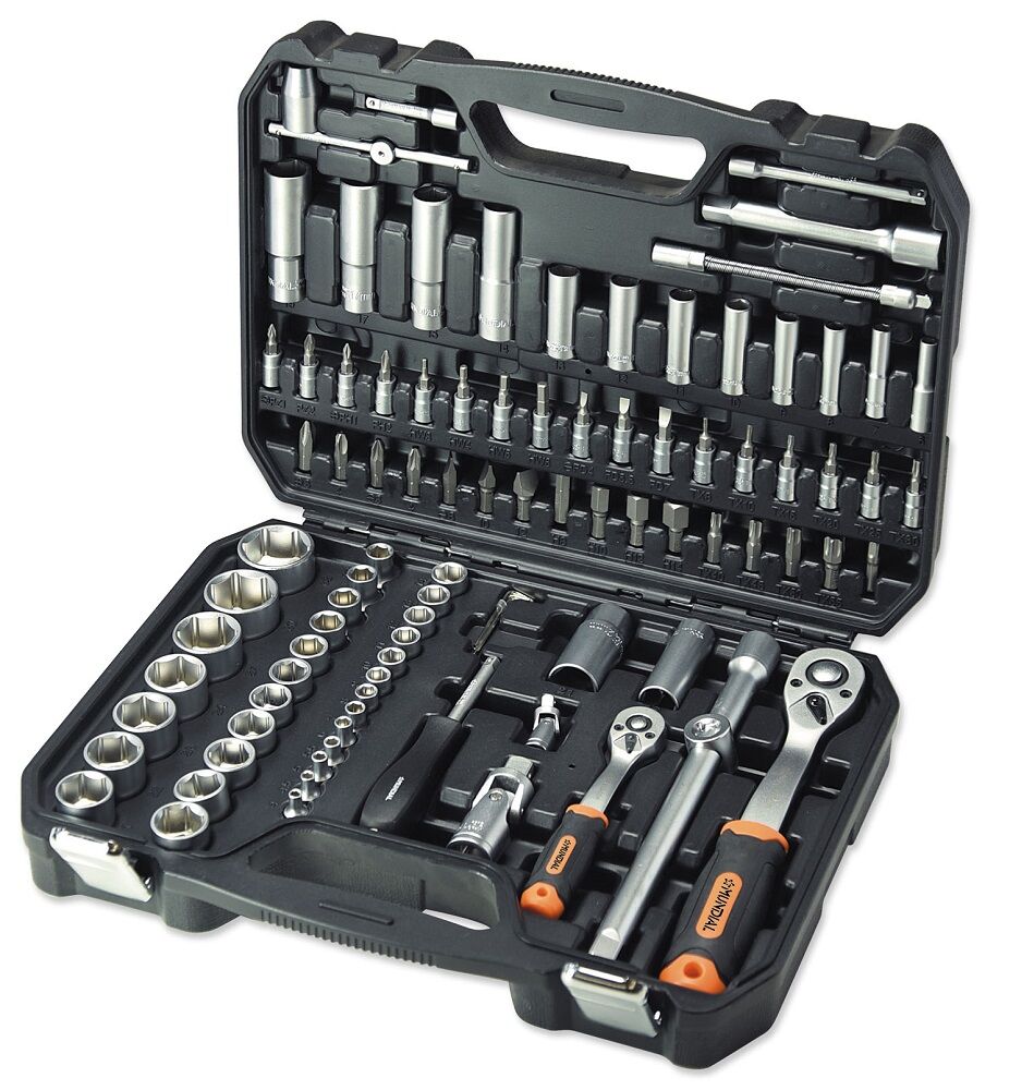 MUNDIAL 1555.010 Valigetta in plastica con kit 96 utensili professionali Bussole e Accessori 1/4” - 1/2” - da 4 a 32 mm