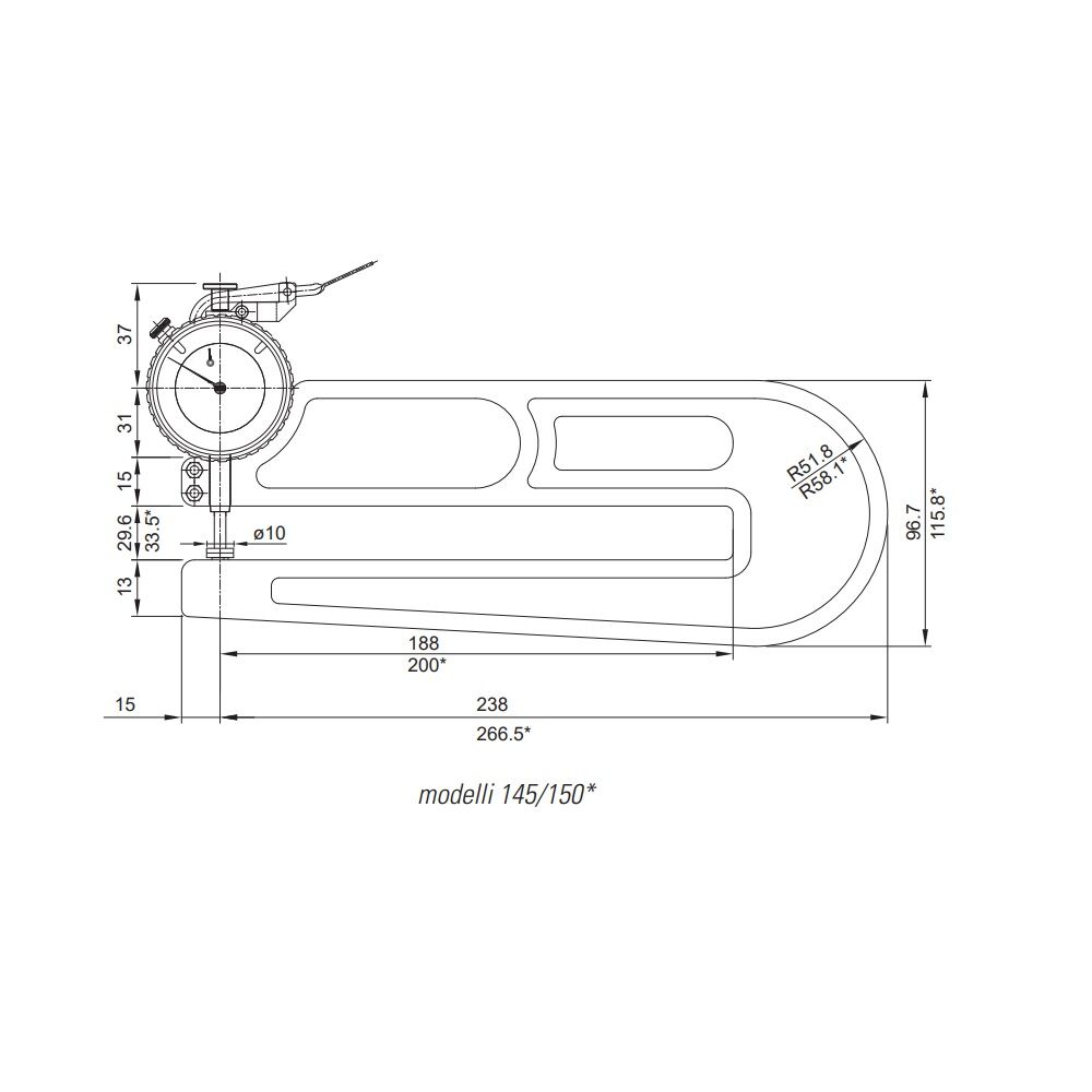 RUPAC 1555153 Schnelles analoges Dickenmessgerät Baker MicroMet PLUS Serie, Messbereich 0-10mm, Einstechtiefe 188mm, Genauigkeit ±0,03