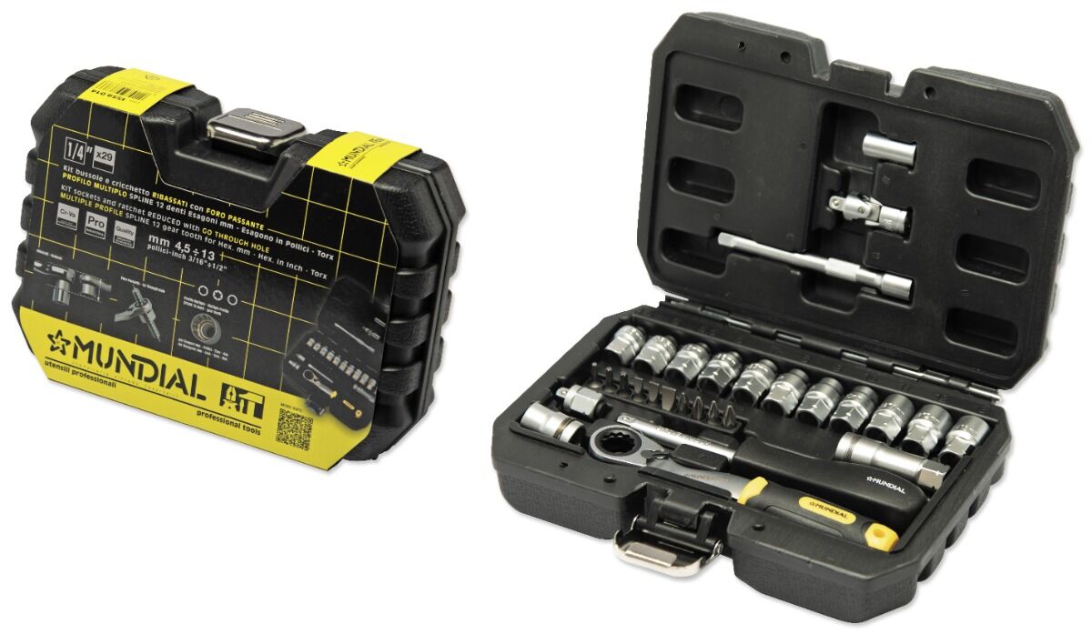 MUNDIAL 1559.014 Valigetta 29 bussole - 1/4” ribassate - con foro passante profilo multiuso