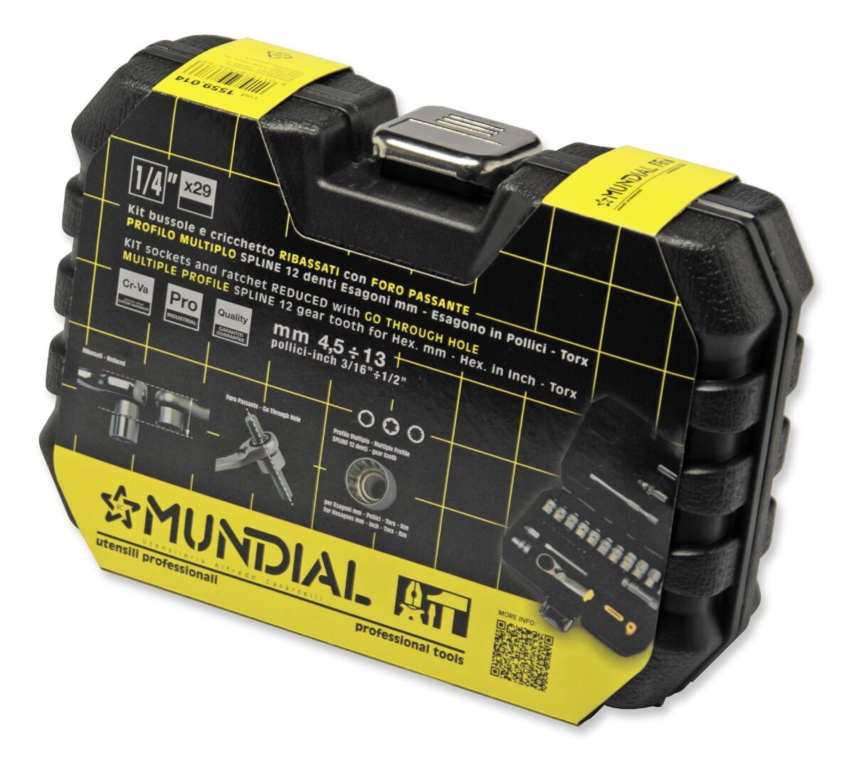 MUNDIAL 1559.014 Valigetta 29 bussole - 1/4” ribassate - con foro passante profilo multiuso