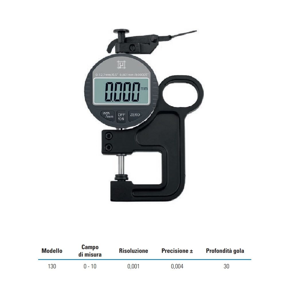 RUPAC 1559931Digitales Dickenmessgerät Digitronic-Serie, Messbereich 0-10mm, Eintauchtiefe 30mm, Genauigkeit ± 0,004, IP54