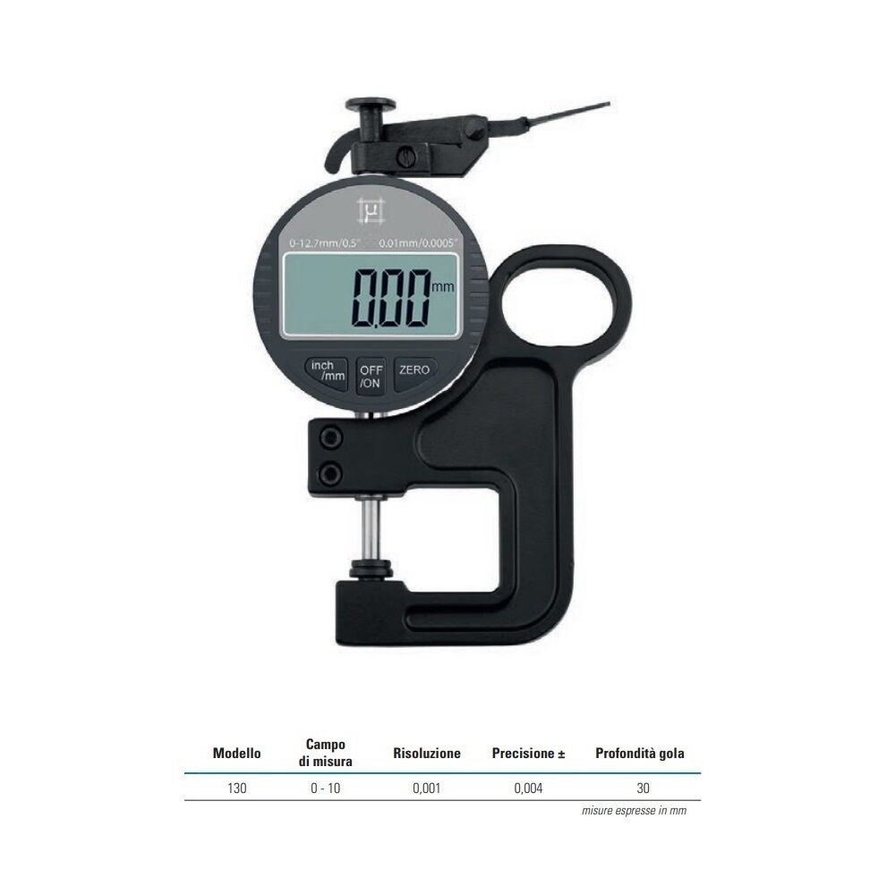 RUPAC 1559131 Digitales Dickenmessgerät Digitronic PLUS-Serie, Messbereich 0-10mm, Eintauchtiefe 30mm, Genauigkeit ± 0,02, IP40