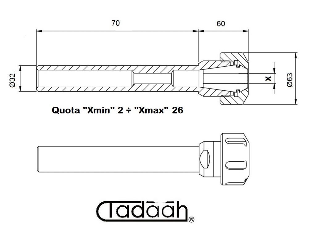 160.432 070 Mandrino porta pinza ER40 con ghiera tipo "STANDARD"