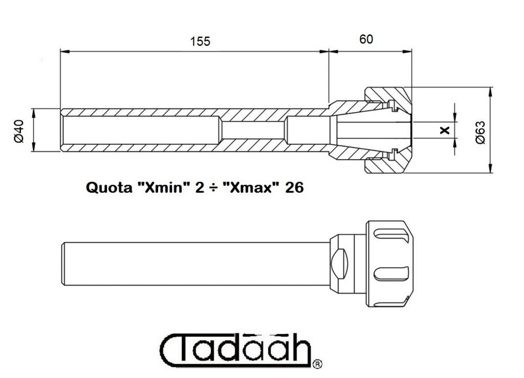 160.440 155 Mandrino porta pinza ER40 con ghiera tipo "STANDARD"