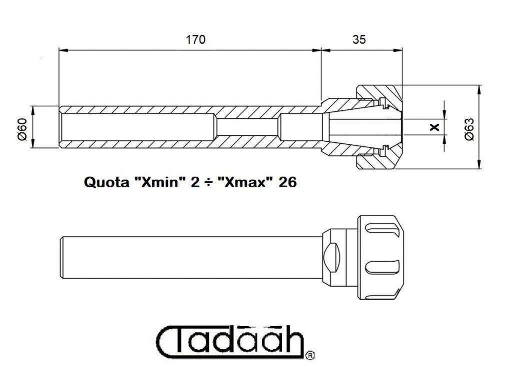 160.460 170 Mandrino porta pinza ER40 con ghiera tipo "STANDARD"