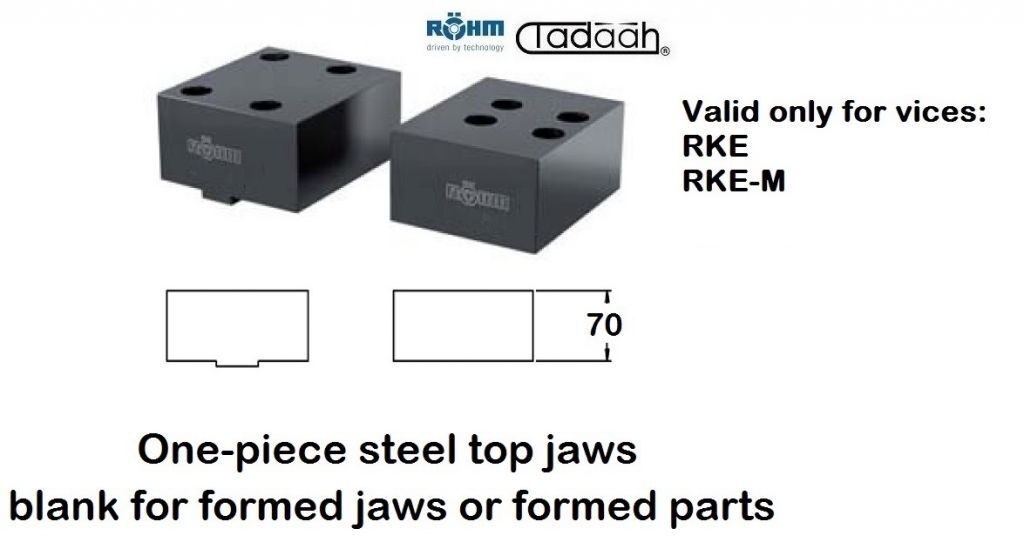 160353 Ganasce superiori in acciaio monopezzo, per auto produzione di ganasce formate o per il bloccaggio di pezzi formati per morsa Rohm serie RKE, RKE-M, misura 160mm