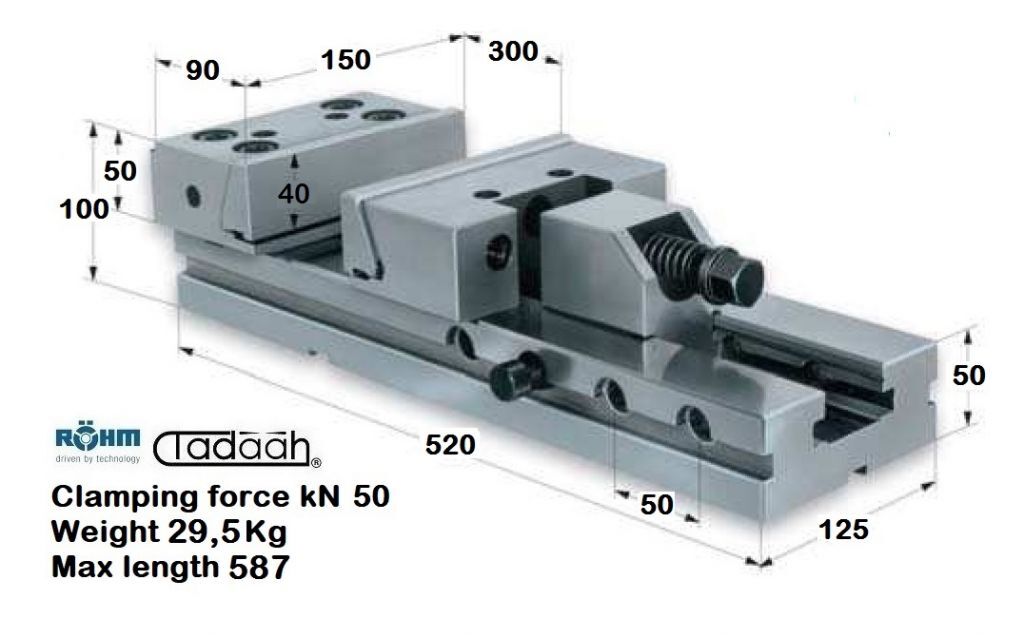 161826 Morsa Rohm per macchine utensili con ganasce discendenti - Larghezza ganasce 150mm - Lunghezza 520mm - Forza di serraggio kN50