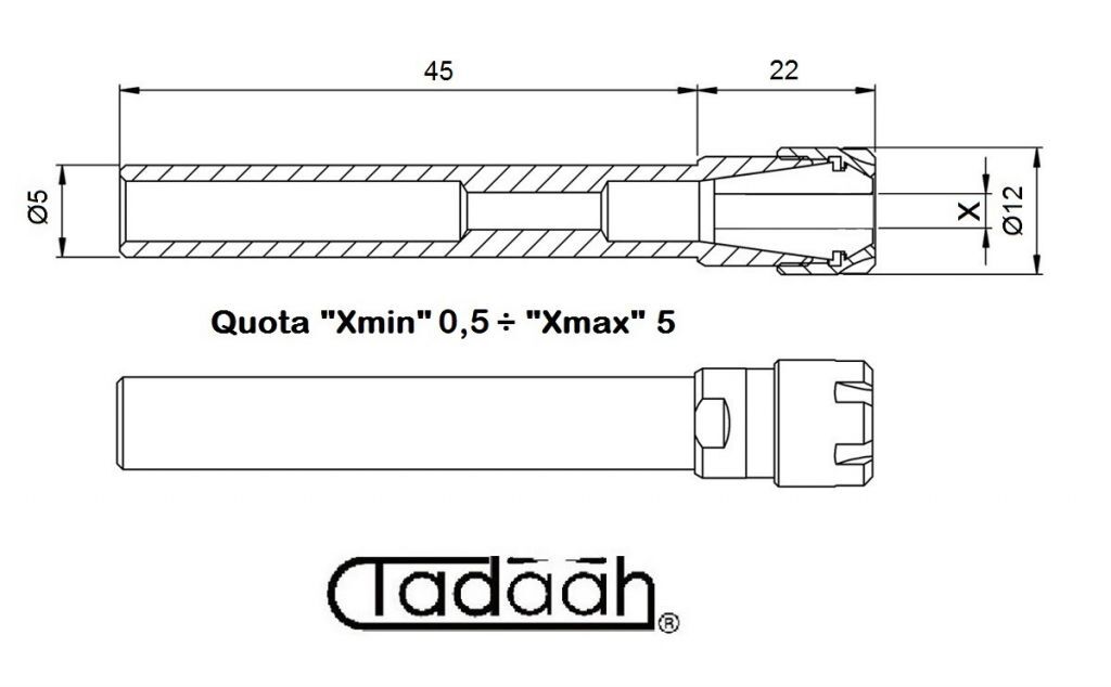 162.805 045 Mandrino porta pinza ER08 con ghiera tipo "MINI"