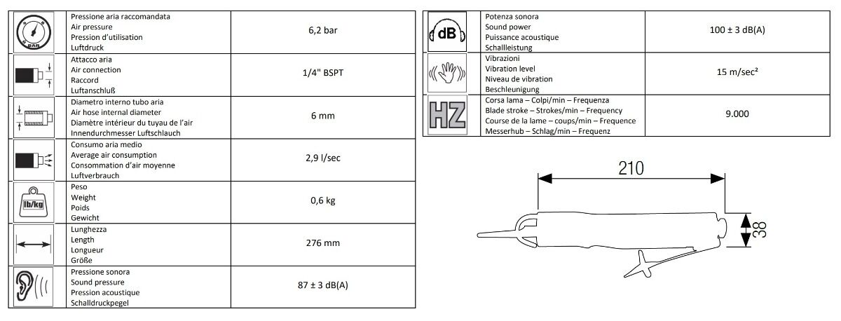 16300003 AIRTEC Seghetto alternativo pneumatico modello 554, con una lama per acciaio e una per alluminio