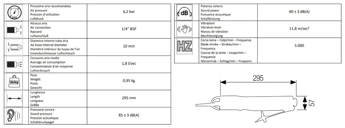 16300010 AIRTEC Seghetto alternativo pneumatico 0,5 HP a basse vibrazioni modello 559/S