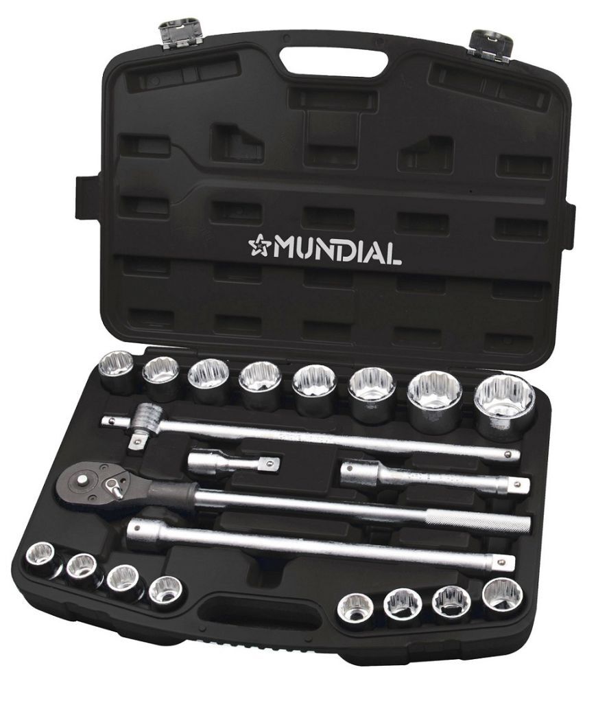 1640.020 Cassetta 21 accessori: 16 CHIAVI A BUSSOLA 3/4” mm 19 ÷ 50 + 3 PROLUNGHE 3/4” + 1 CRICCHETTO REVERSIBILE 3/4” + 1 LEVA A “T” 3/4”