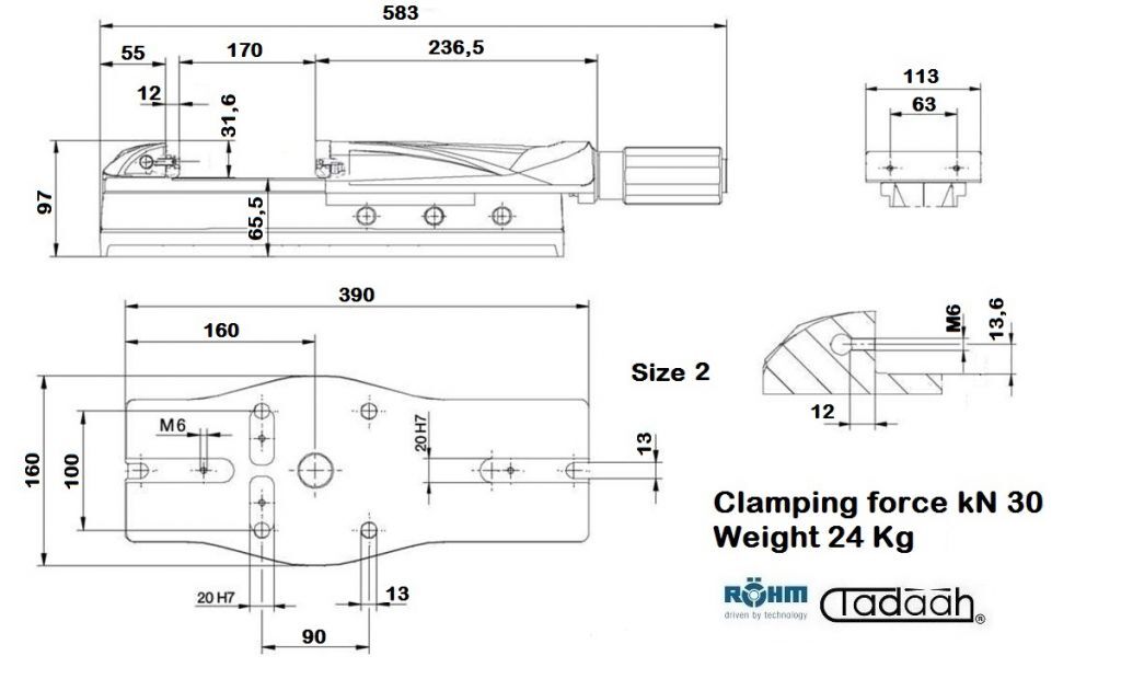 179076 Vice Röhm RB-K 113-Orange Line with power transmitter - Jaw width 113mm