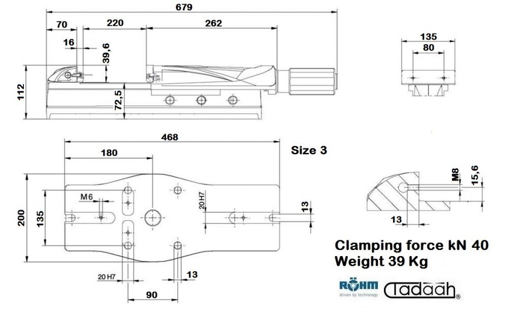 179077 Vice Röhm RB-K 135-Orange Line with power transmitter - Jaw width 135mm