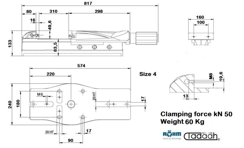 179078 Vice Röhm RB-K 160-Orange Line with power transmitter - Jaw width 160mm