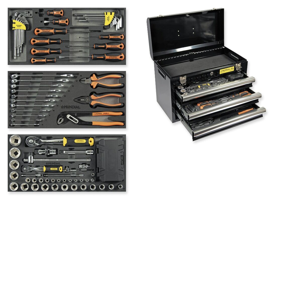 MUNDIAL 1801.030 Cassettiera portatile porta attrezzi - 135 utensili - 3 cassetti - Misure 510x263x350mm