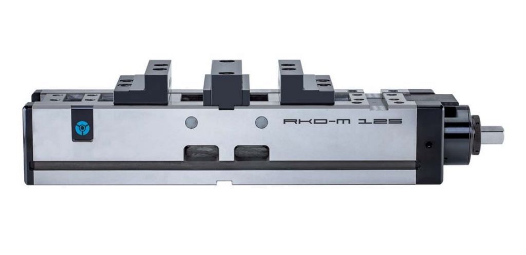 180468 Morsa Rohm RKD-M - doppio serraggio, senza trasmettitore di potenza - con ganasce a gradini reversibili e ganascia centrale - Larghezza ganasce mm92