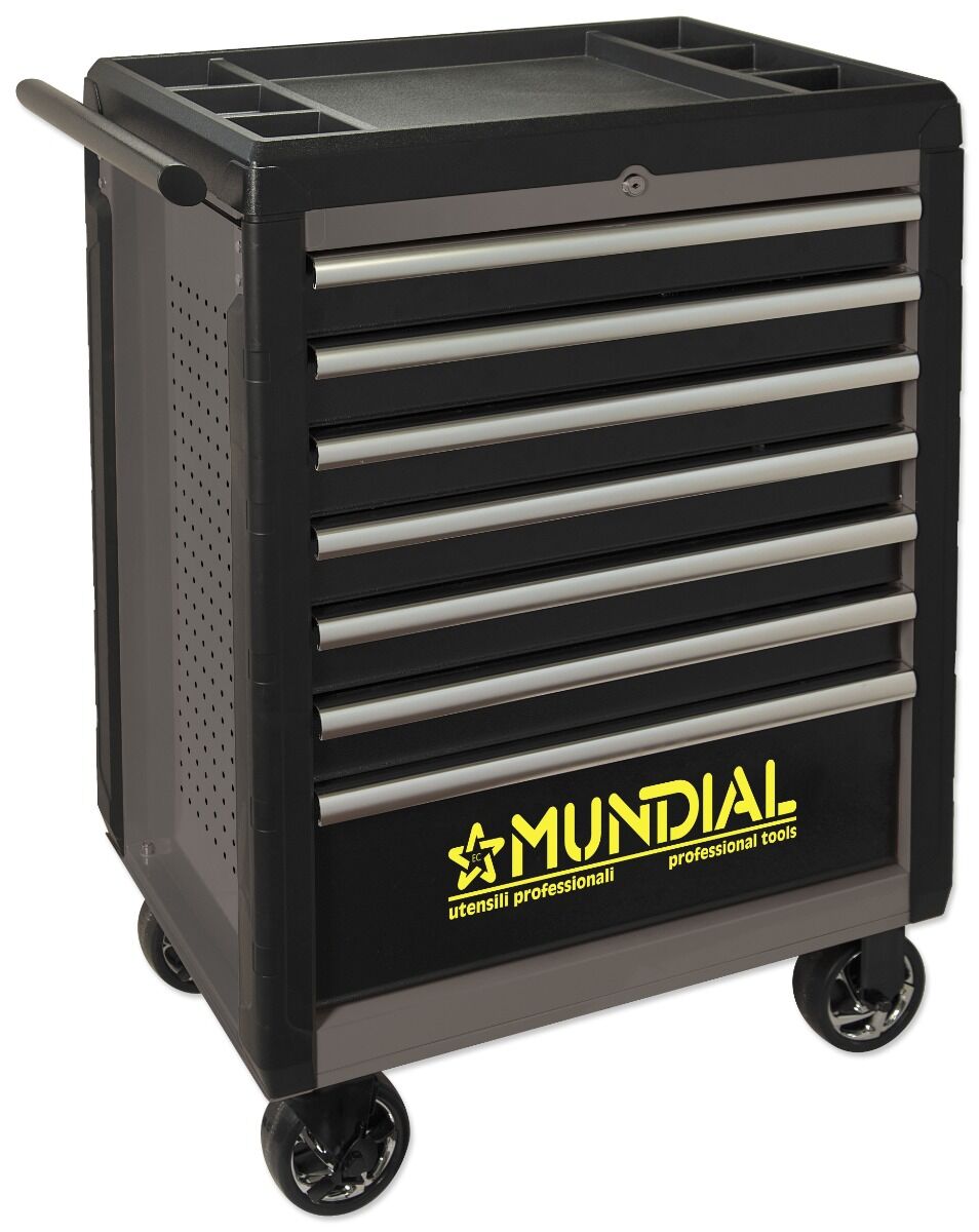 MUNDIAL 1812.210-G Carrello-PRO porta attrezzi professionale trasportabile con piano di lavoro in ABS grigio - Vuoto - 7 cassetti - Carico 1000 kg