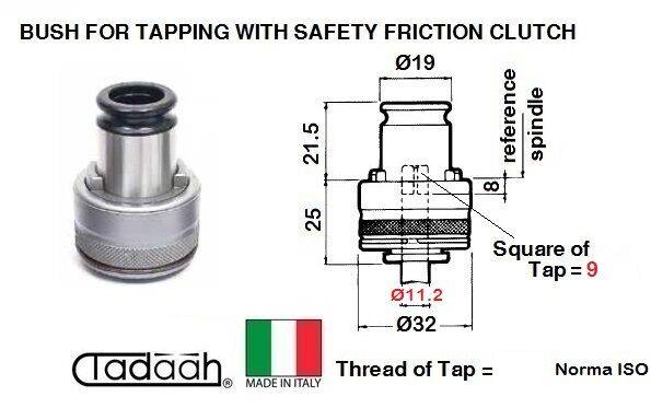 TD0136BU1912 Bussola portamaschio per maschiare con frizione registrabile, Norma ISO, Gambo dia. 19mm
